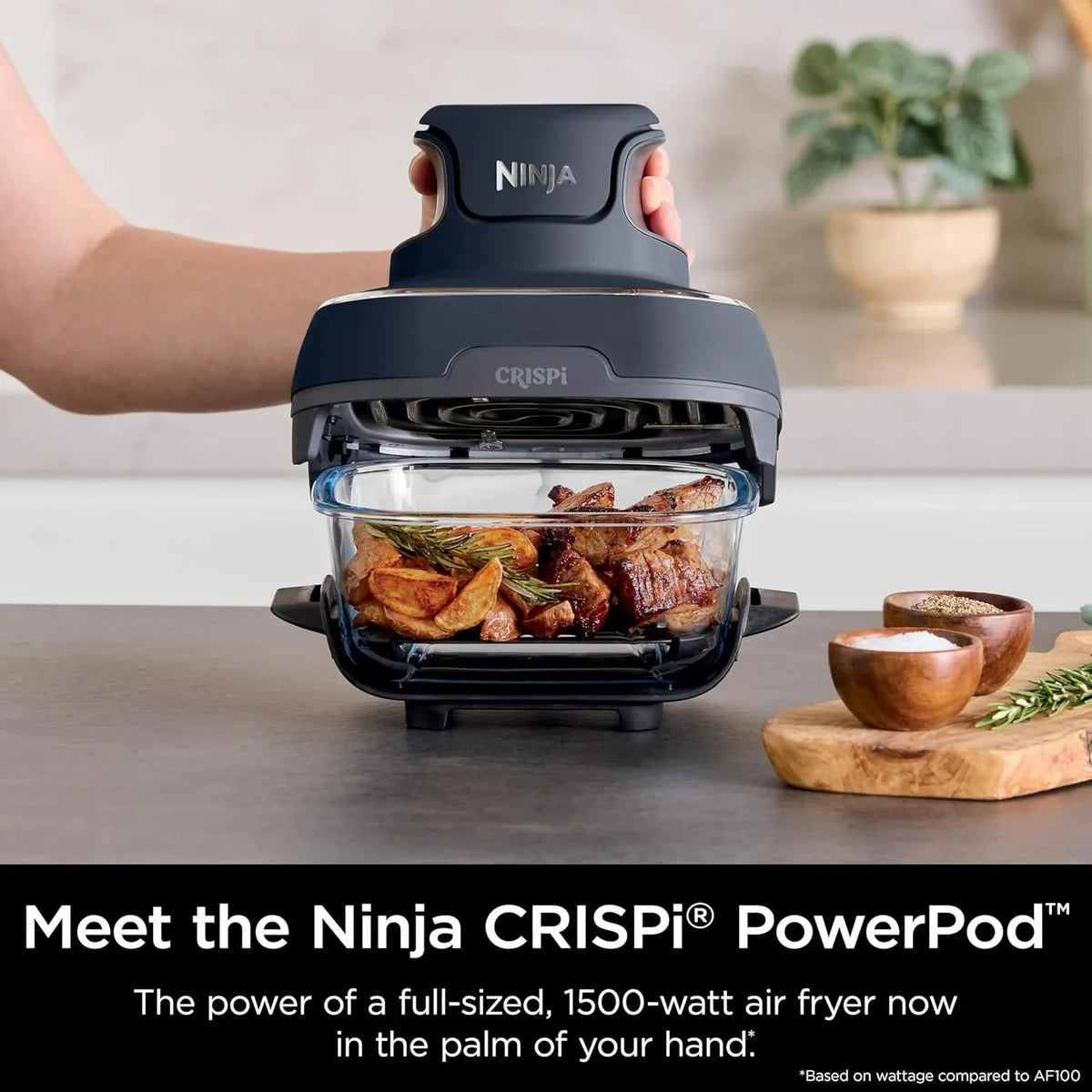Air fryer can be used in conjunction with microwave ovens, refrigerators and dishwashers. It is made of non-toxic glass material and features a portable cooking system with a capacity of 4 gallons. It comes with 6 glass containers and a sealing lid