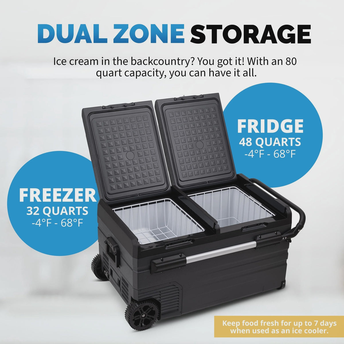 Newair 80 Qt. Portable 12v Electric Cooler with LG Compressor with Fridge and Freezer - NPR080GA00
