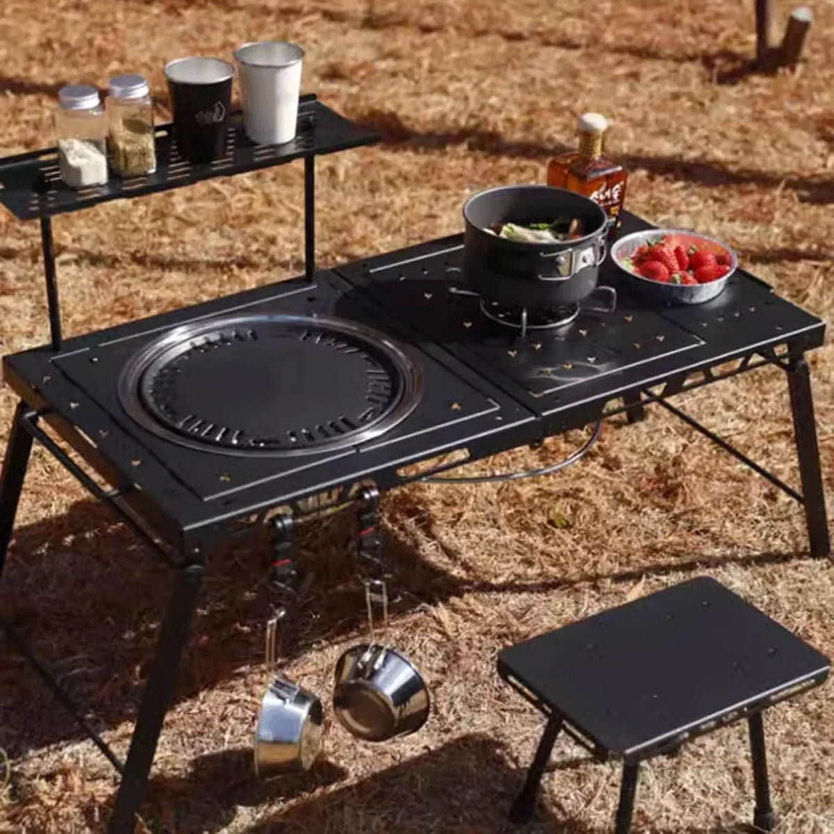 Folding Grill Table Metal Portable, Good Load-Bearing Capacity Items Can Be Hung on The Edge, Portable Camping Table, for Outdoor Picnic, BBQ, Cooking