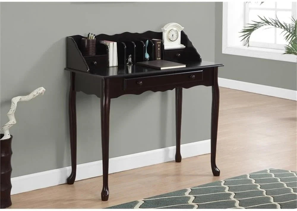 Traditional office desk, made of solid wood, dark cherry wood color, 36 inches in length