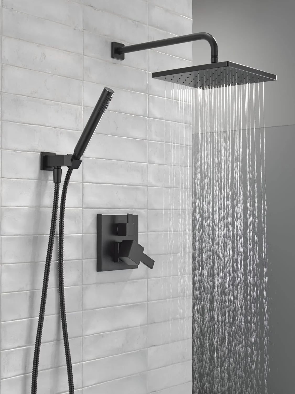 Square shower head set, rain shower head and handle set made of brushed nickel material, valve cover kit, 10 inches, stainless steel