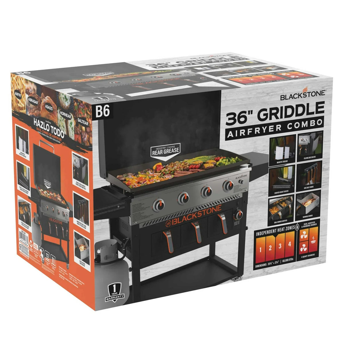 4-Burner 36" Propane Outdoor Griddle with Air Fryer and Hood