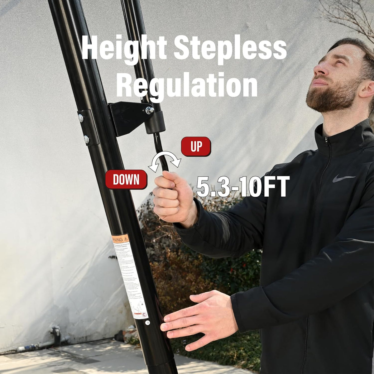 Basketball Hoop 48 Inch Backboard Portable Basketball Hoop Outdoor,5.3-10ft Stepless Regulation Crank Adjust Basketball Goal System