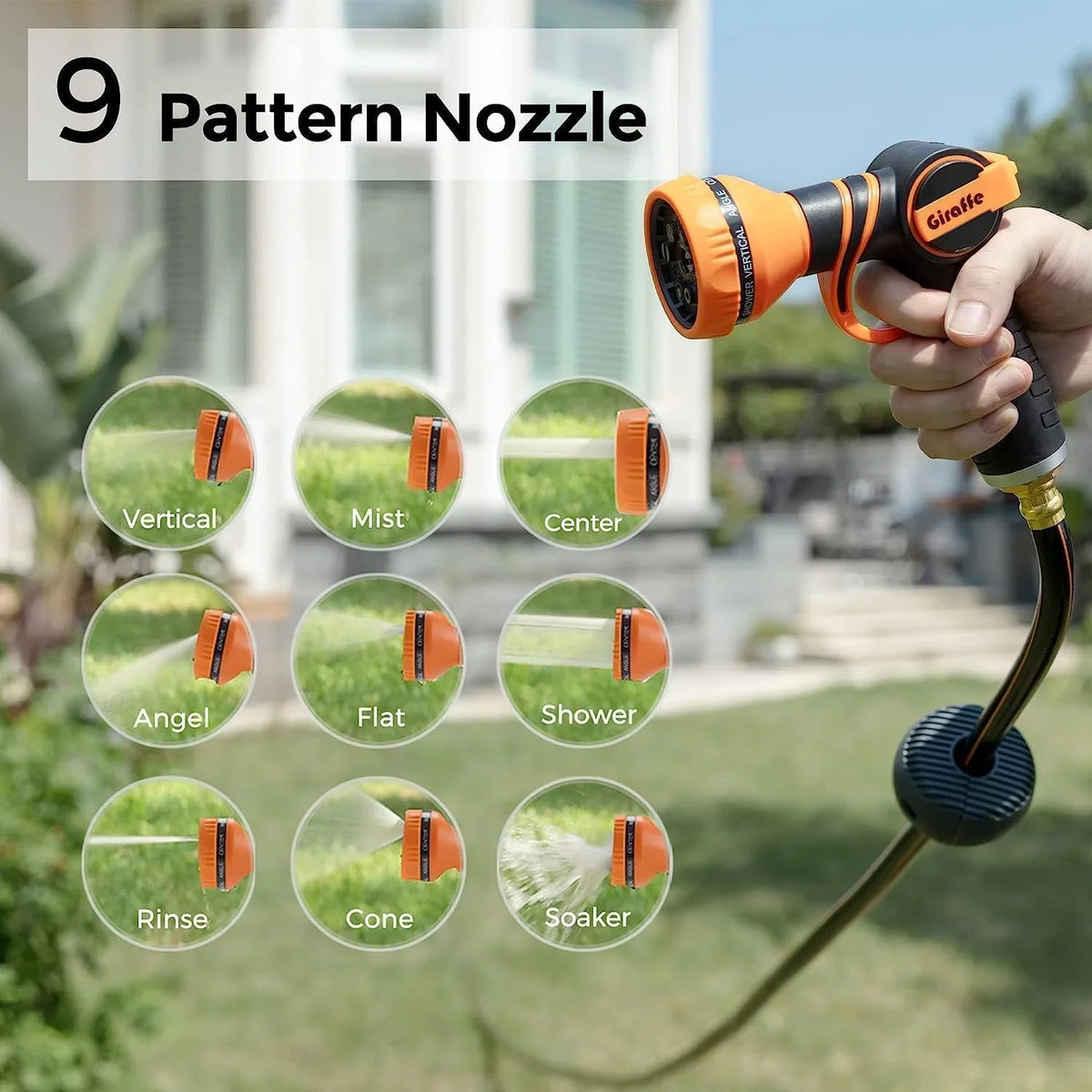 Tool-extendable garden hose reel, inner diameter 1/2 inch, length 155 inches, equipped with 5-foot extension hose, sturdy and durable, lockable at any length, slow retraction system, wall-mounted design, 180-degree rotating bracket