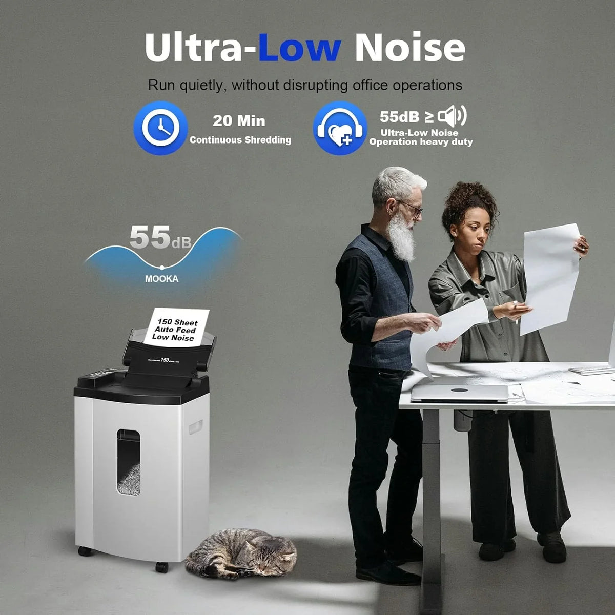150 Sheet Auto-Feed Micro Cut Paper Shredder for Home Office Use, P-5 Super High Security (5/64 x 19/32 inches), Large 6-Gallon Bin, 20-Min Continuous Run, 55dB Ultra-Quiet, White