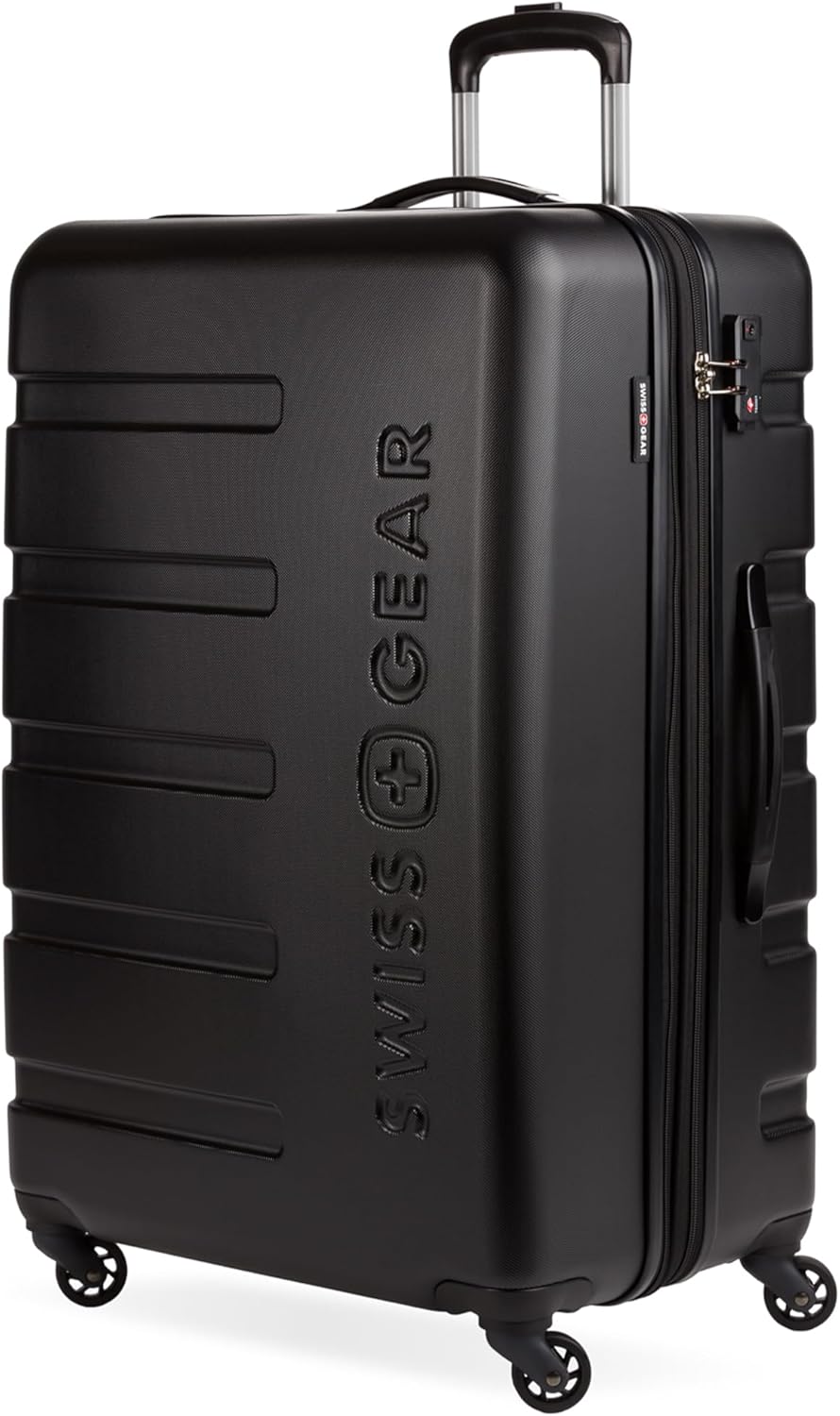 Expandable suitcase with rotating wheels, black