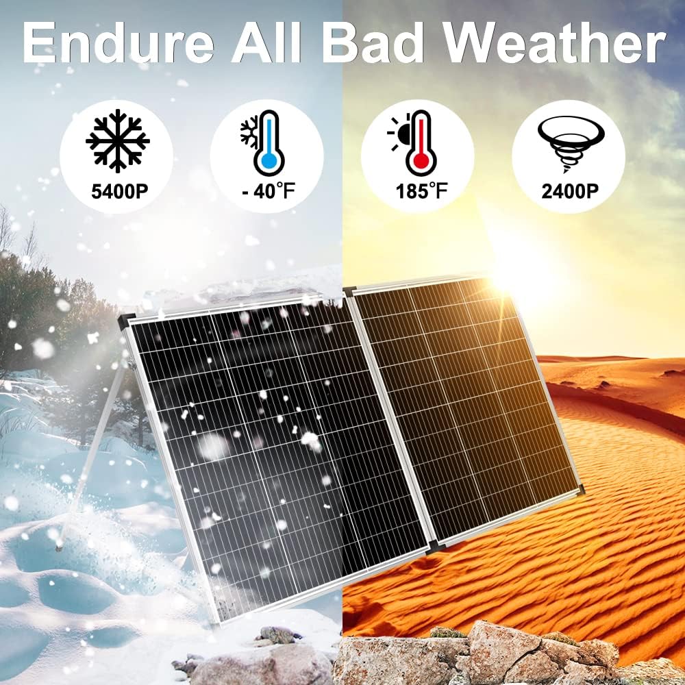 Foldable solar panel - 18-volt monocrystalline silicon type, portable foldable solar suitcase, equipped with a controller, used to charge 12-volt batteries (all lead-acid types: ventilated AGM gel): suitable for RV camping, sailing (200 watts)