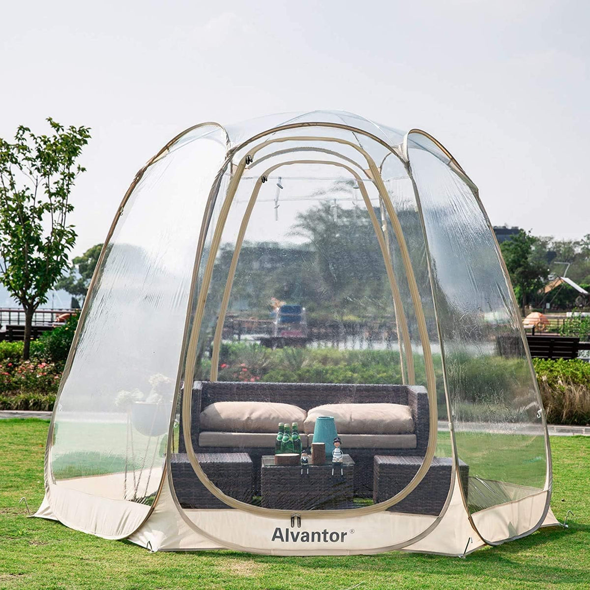 Pop-up bubble tent - Large extra-large rainproof shelter - Warm camping tent - Winter tent - Light gray