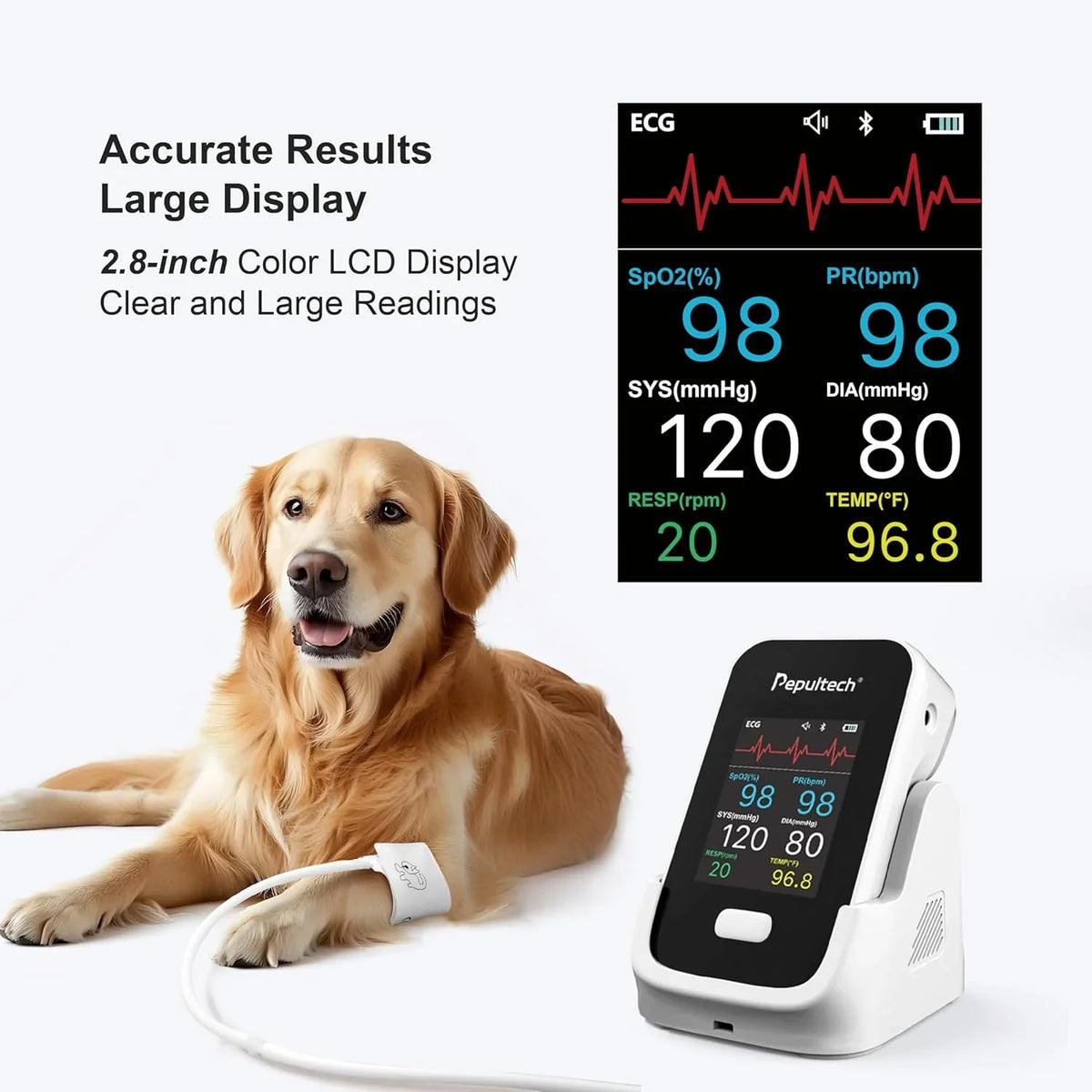 6 Parameters Veterinary Vital Signs Monitor,Wireless Veterinary Pulse Oximeter for Dogs, Rechargeable Blood Pressure Monitor for Pets,Oxygen Spo2 Monitoring Tools for Family Clinic Use