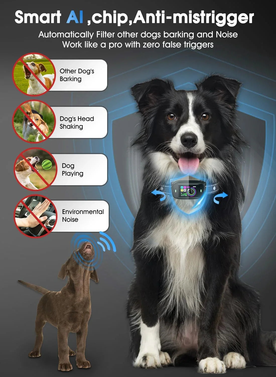 Smart Dog Bark Collar, Anti Barking Training Collar with 4 Training Modes, 5 Adjustable Sensitivity Levels, Waterproof and Magnetic Charging, Smart Bark Collar for Large Medium Small Dogs (Black)