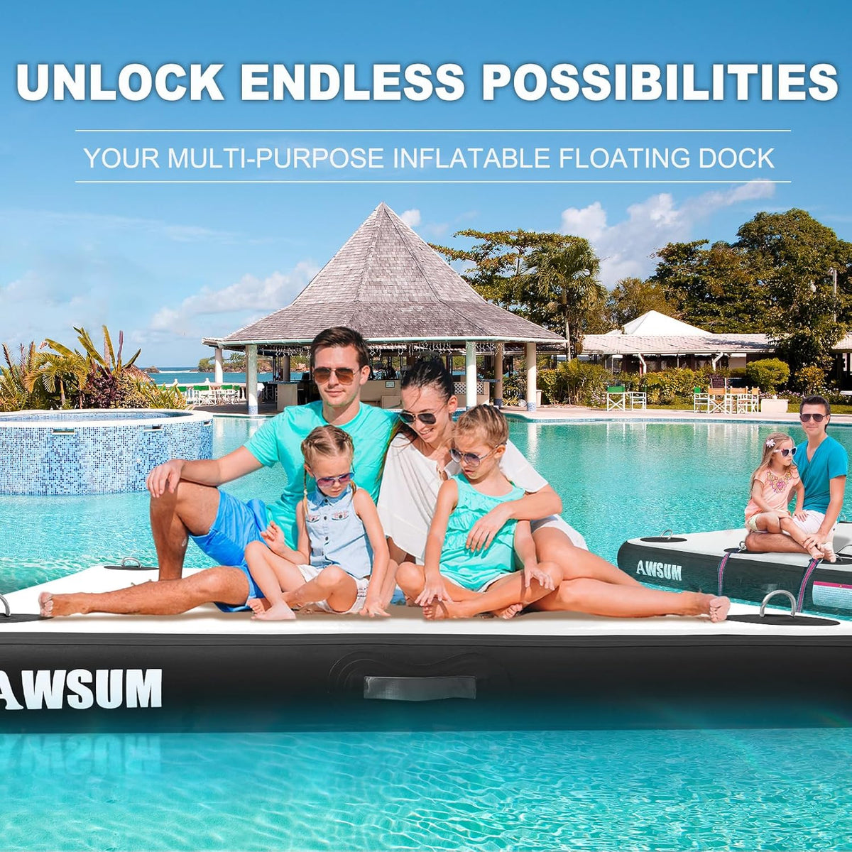 Inflatable Floating Dock Air Dock Platform Floating Island Raft with None-Slip Surface for Pool Beach Ocean
