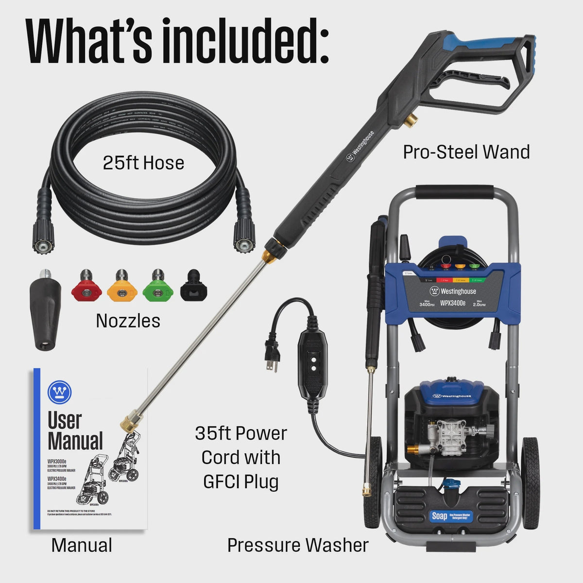 Westinghouse 3400 PSI at 2 GPM Electric Powered Pressure Washer