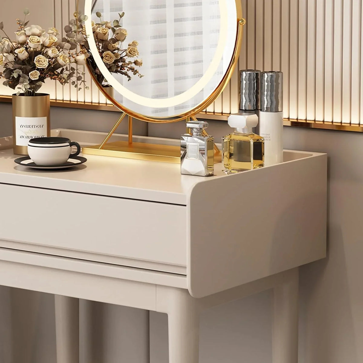 Makeup Vanity Desk with Drawers with Cushioned Stool Modern Vanity Desk Bedroom Vanity Set with Detachable Mirror and Makeup Box for Bedroom Girls Women