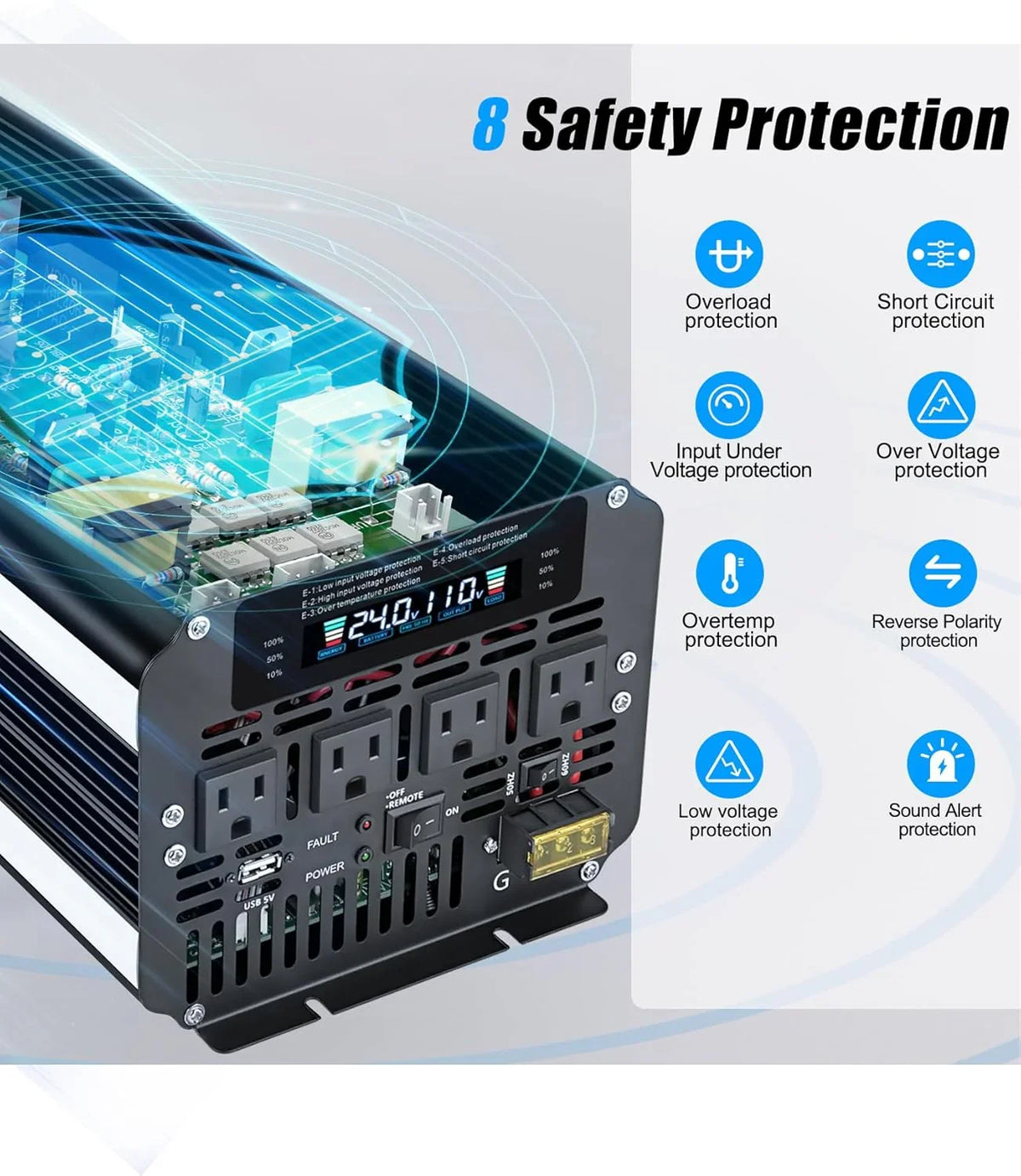 5000 Watt Power Inverter 12V to 110V 120V for Vehicle, Solar Inverter System, Heavy Duty, RV, Truck, Off Grid,Camping with 4 AC Outlets, LCD Display, Wireless Remote Control, Car Power Inverter