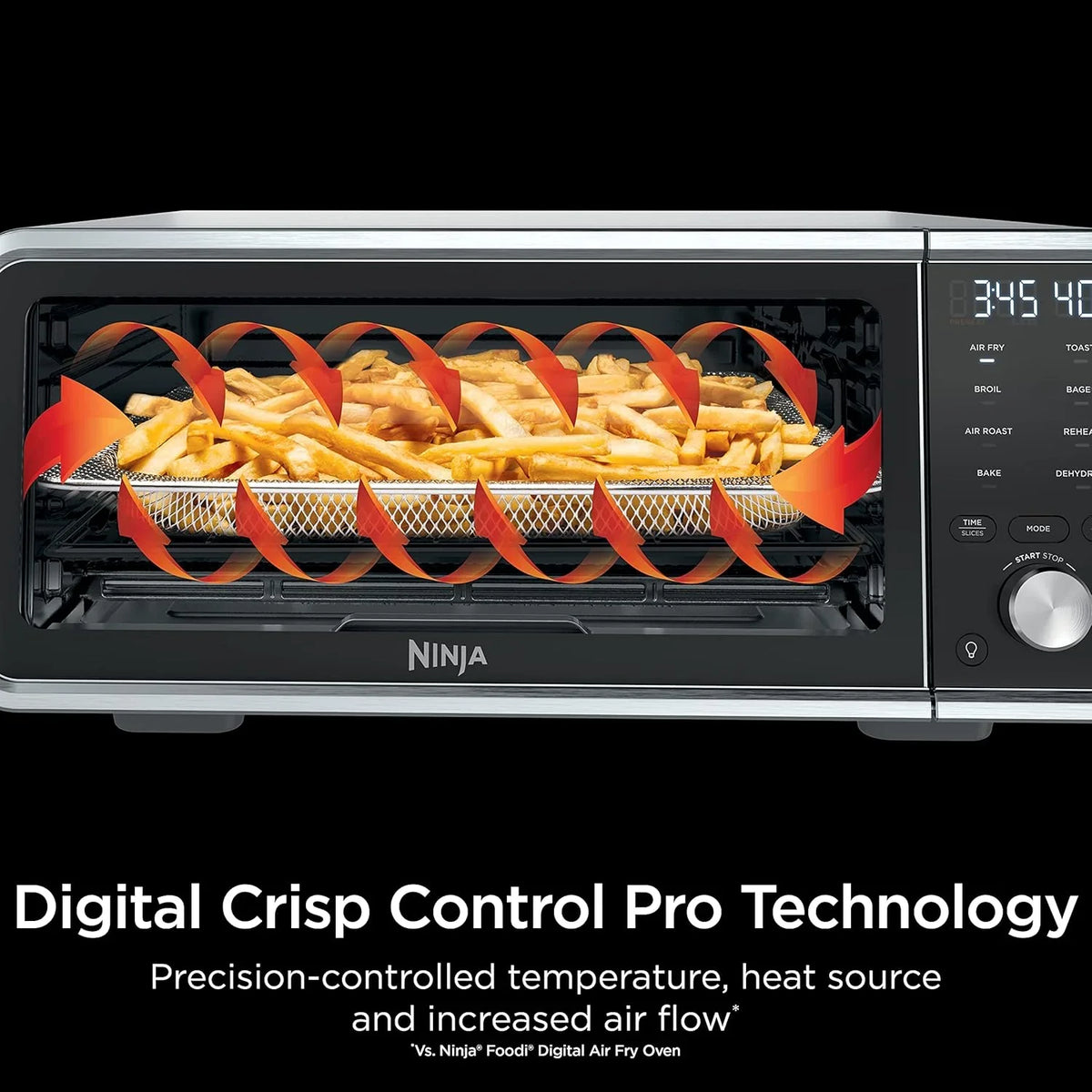 Toaster oven, air fryer, thermometer, toaster-air fryer combo, stainless steel material, quick cooking, french fries, frozen food, air frying, dehydrating, heating, 13 functions, less oil usage, flip-type oven