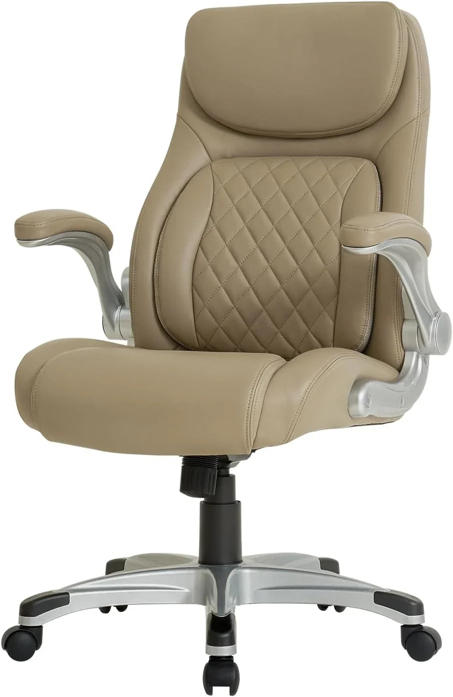Ergonomic elastic polyurethane leather office chair, high-back modern executive office chair, equipped with 5 adjustable lumbar support cushions, tilting function, and reversible armrests. It is a comfortable home office computer desk chair, in black