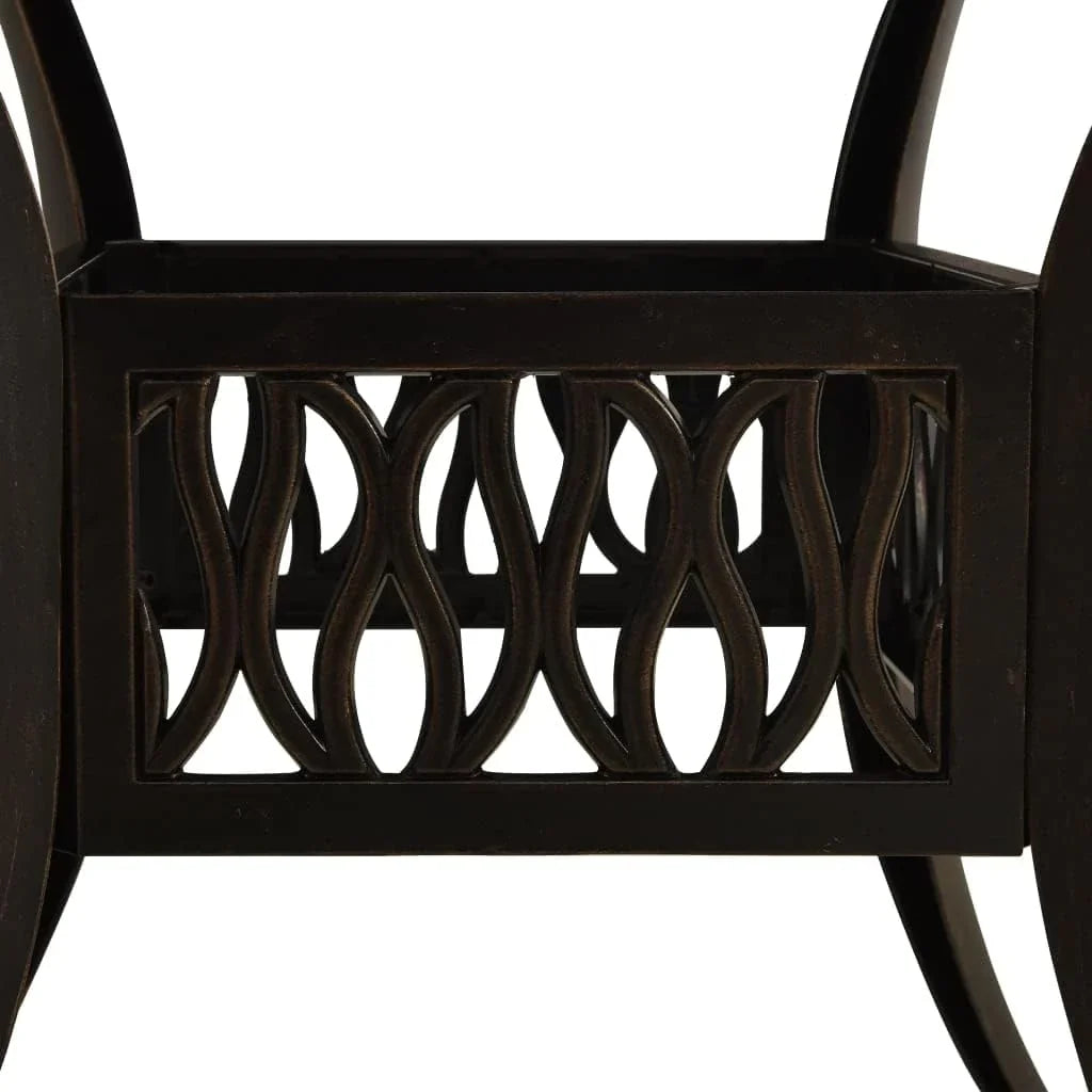 Bronze terrace table, made of cast aluminum, suitable for outdoor use, square design, stable and durable, with dimensions of 35.4 inches × 35.4 inches × 28.7 inches, equipped with umbrella holes, requires assembly.