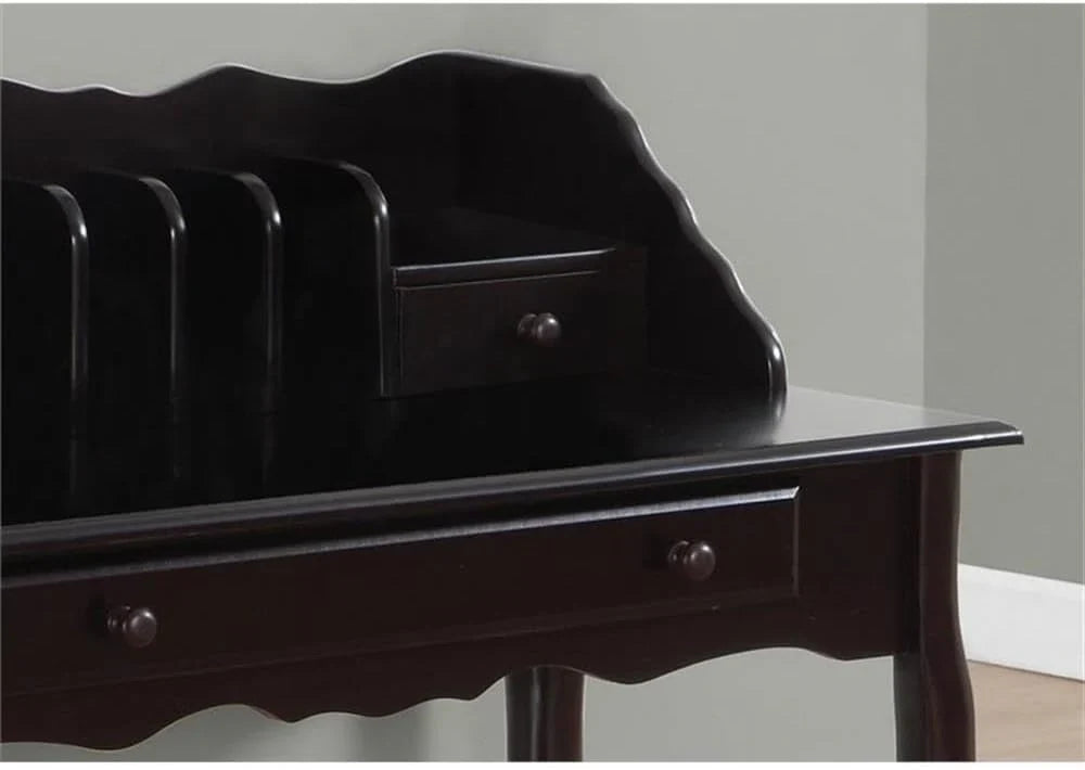 Traditional office desk, made of solid wood, dark cherry wood color, 36 inches in length