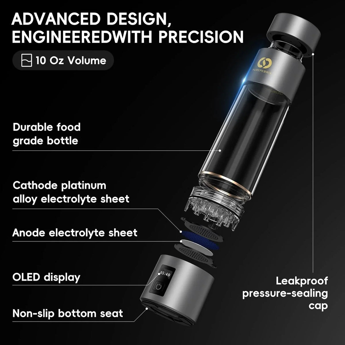 Hydrogen Water Bottle Generator(Silver) - Up to 6360 PPB - Certified H2 Generator- SPE/PEM Technology - - Portable Hydration & Athletic Performance System