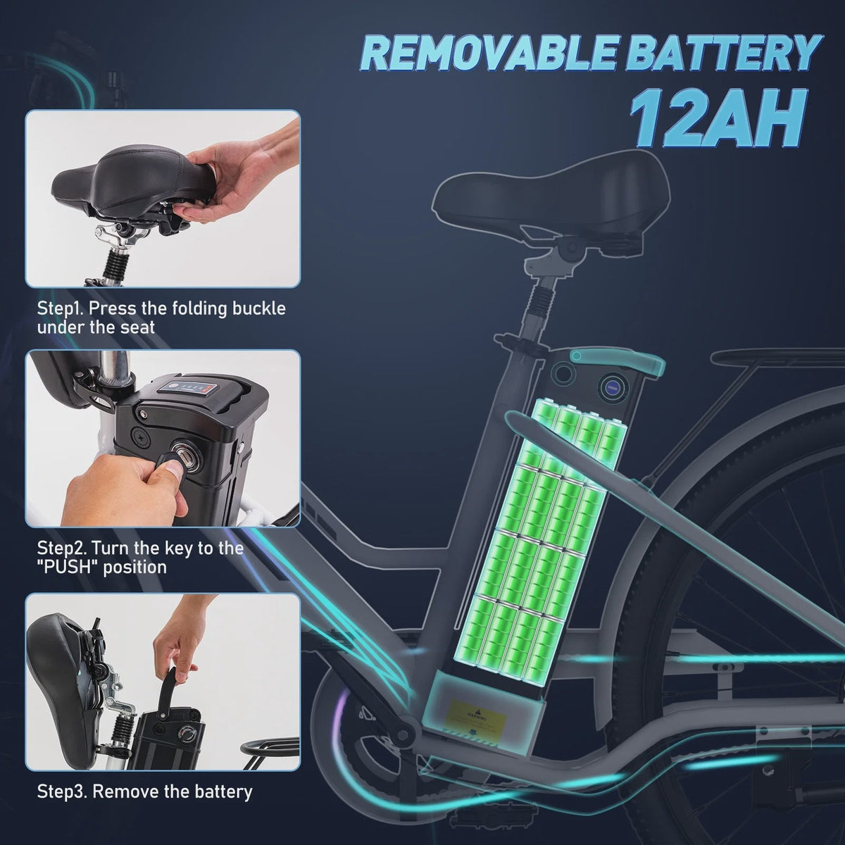 COLORWAY 26 in Electric Bike for Woman, 500W Powerful Motor, 36V 12AH Removable Battery E Bike, Max. Speed 19.9MPH Electric Bicycle UL2849