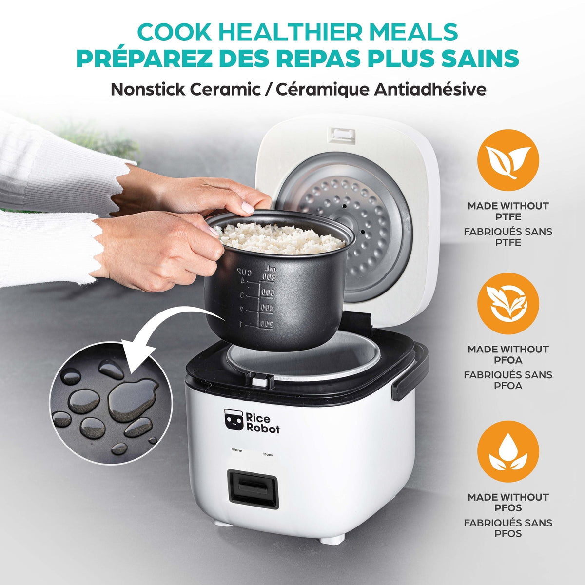 Ceramic Nonstick Rice Cooker, White, 1-qt