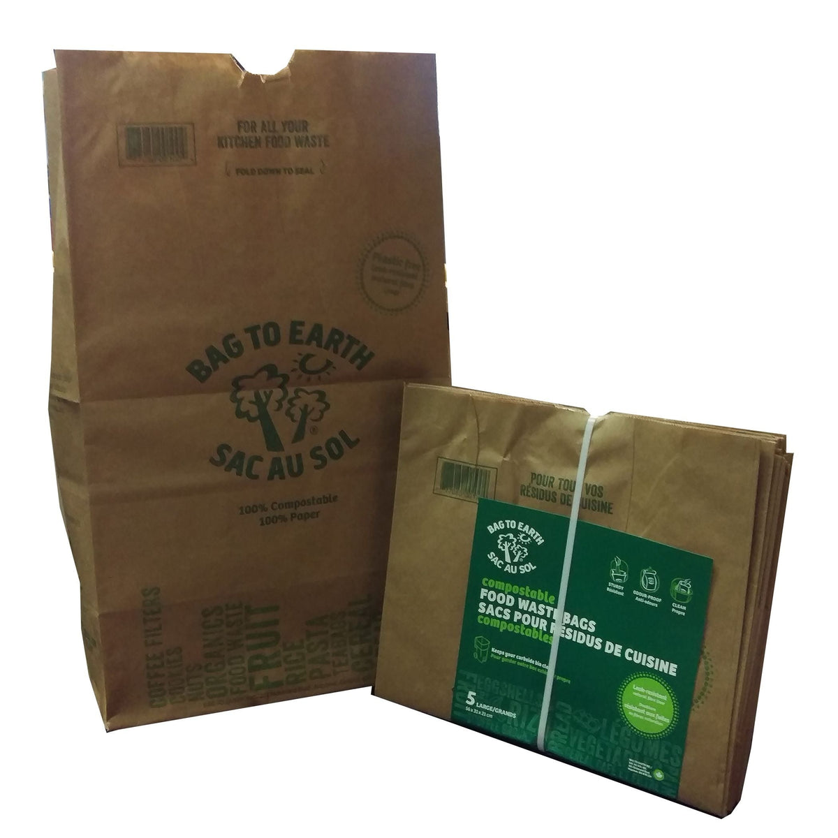 Large Organic Compostable and Biodegradable Food Waste Bags, 5-pk, 45-L
