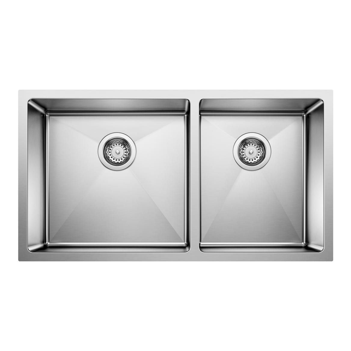 Quatrus R15 33-in 60/40 Double Bowl Undermount Stainless Steel Kitchen Sink