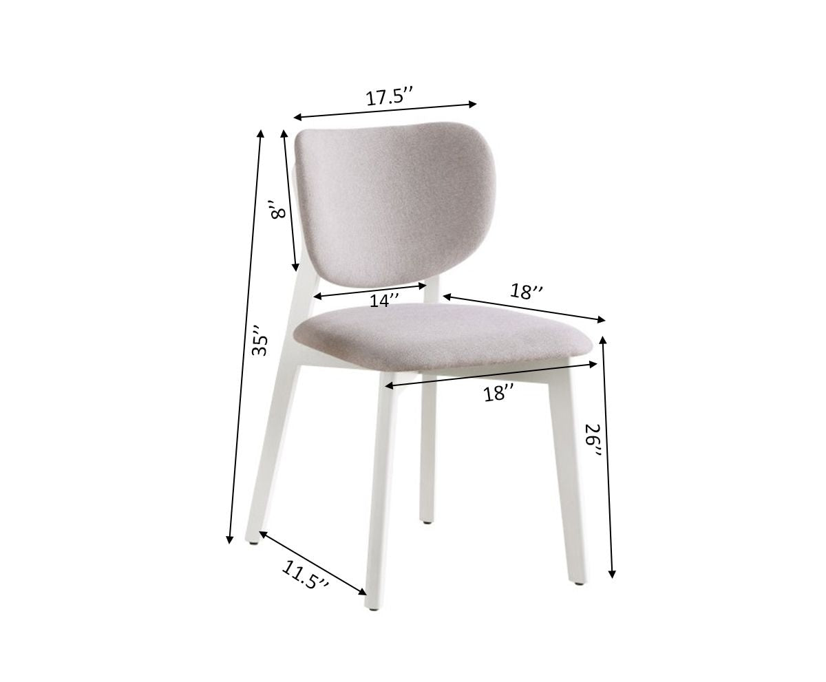 Dua Cream Fabric Upholstered Dining Chair with Curved Backrest, 2-pc