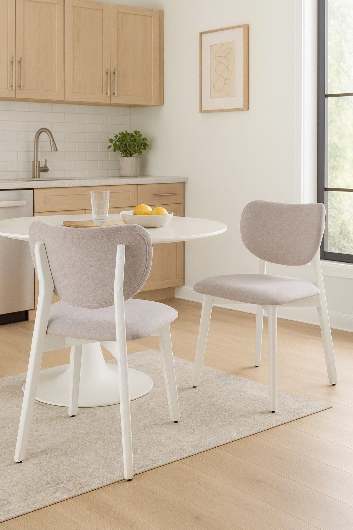 Dua Cream Fabric Upholstered Dining Chair with Curved Backrest, 2-pc