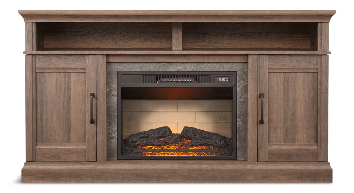 CANVAS Abbotsford Media Console Electric Fireplace TV Stand, 60-in, 1400W, Includes Remote Control, Brown