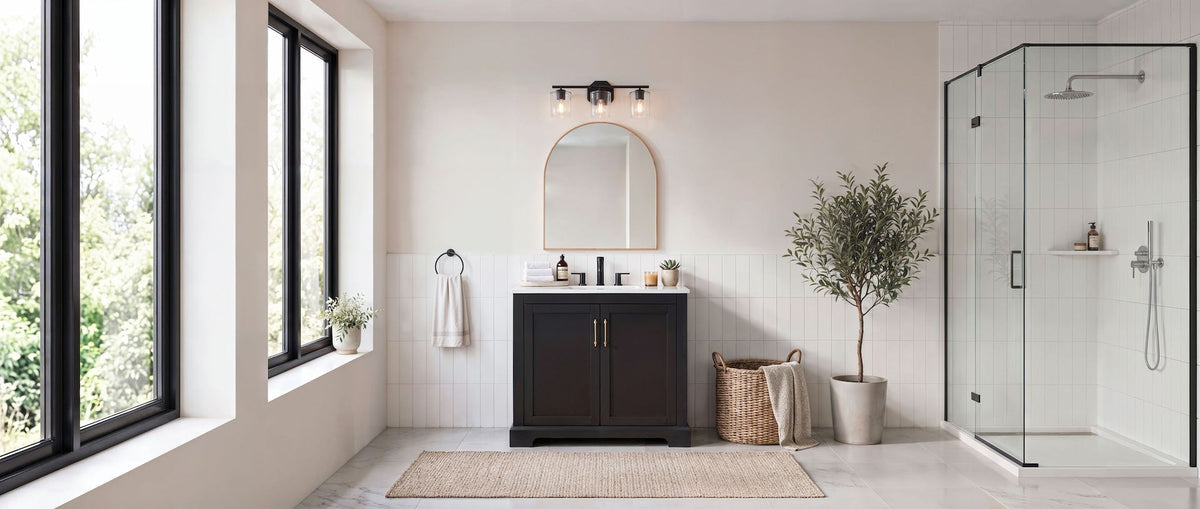 CANVAS Bridgewater 3-Light Vanity Light Fixture with Rippled Glass Shade, Black