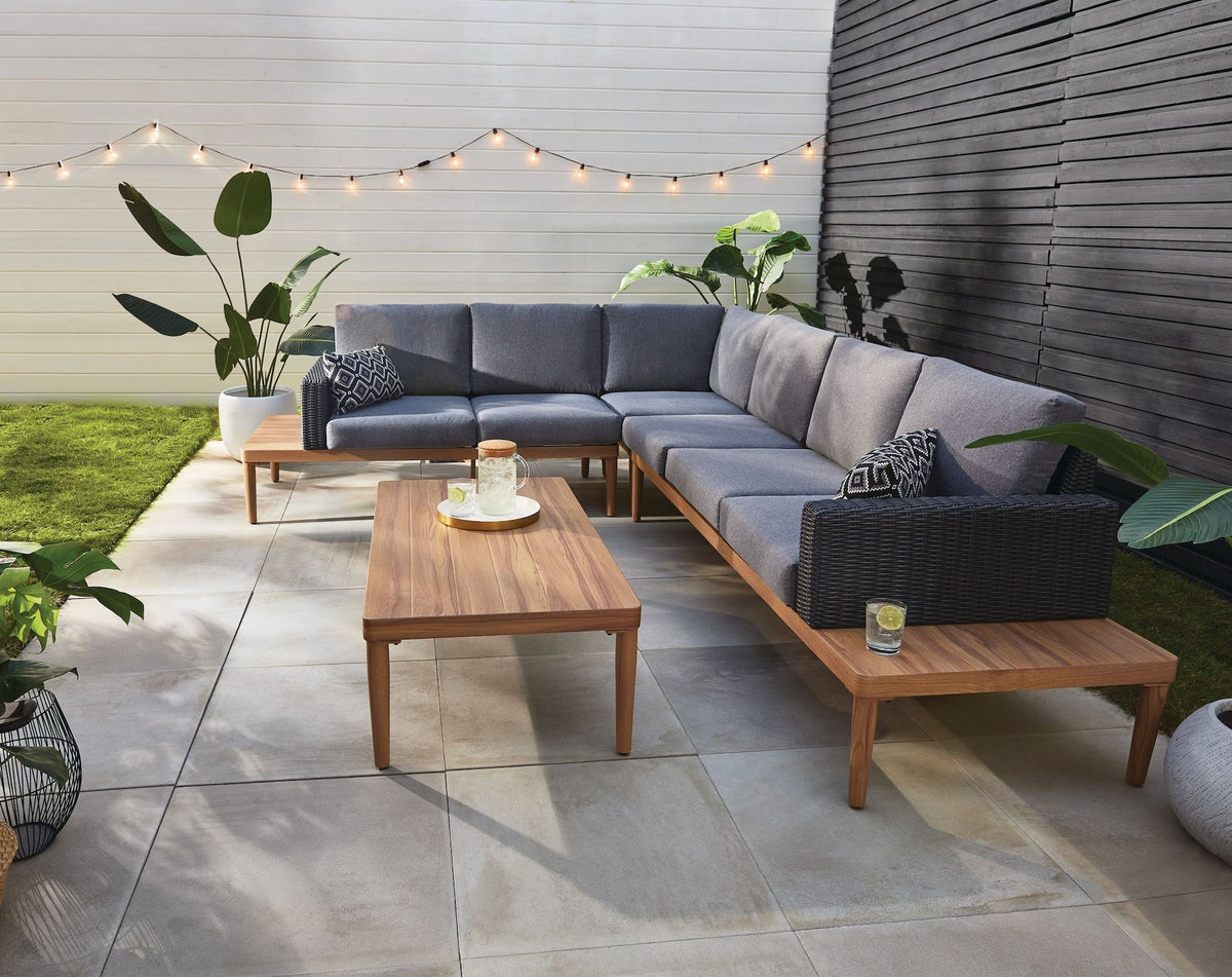 CANVAS Edenvale Aluminum Frame & Wicker Faux Wood Finish Outdoor/Patio Sectional Set, 4-pc