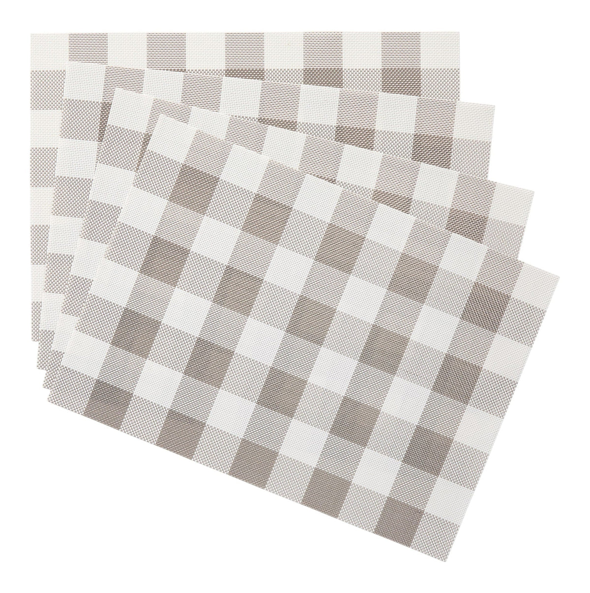 CANVAS Gingham Plaid Checkered Rectangle Placemat, Silver/Ivory, 13-in x 18-in, 4-pk