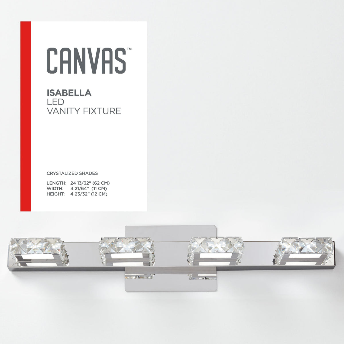 CANVAS Isabella 4-Light Crystal Design LED Vanity Light Fixture, Chrome