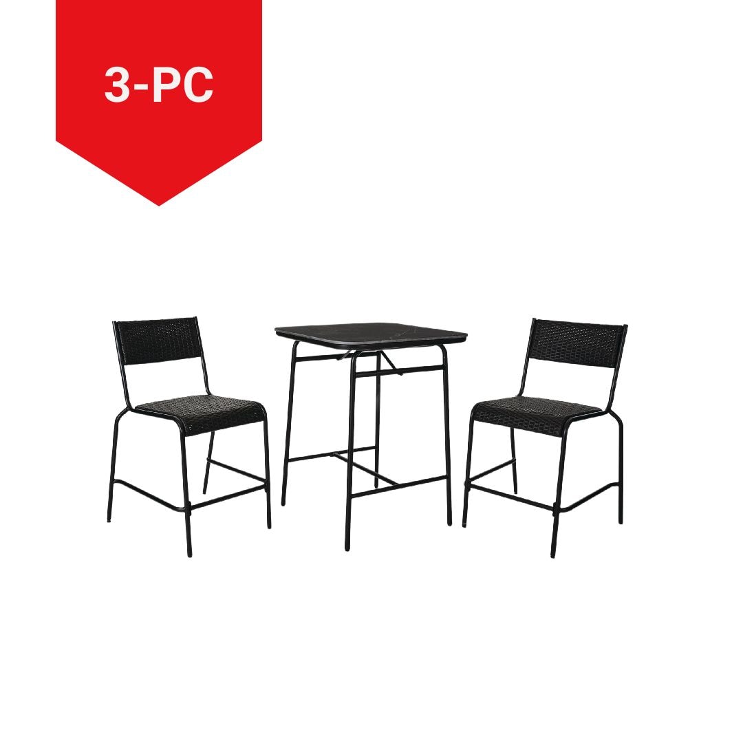 CANVAS Kensington Outdoor Patio High Dining Set with Stone Table Top, Black, 3-pc