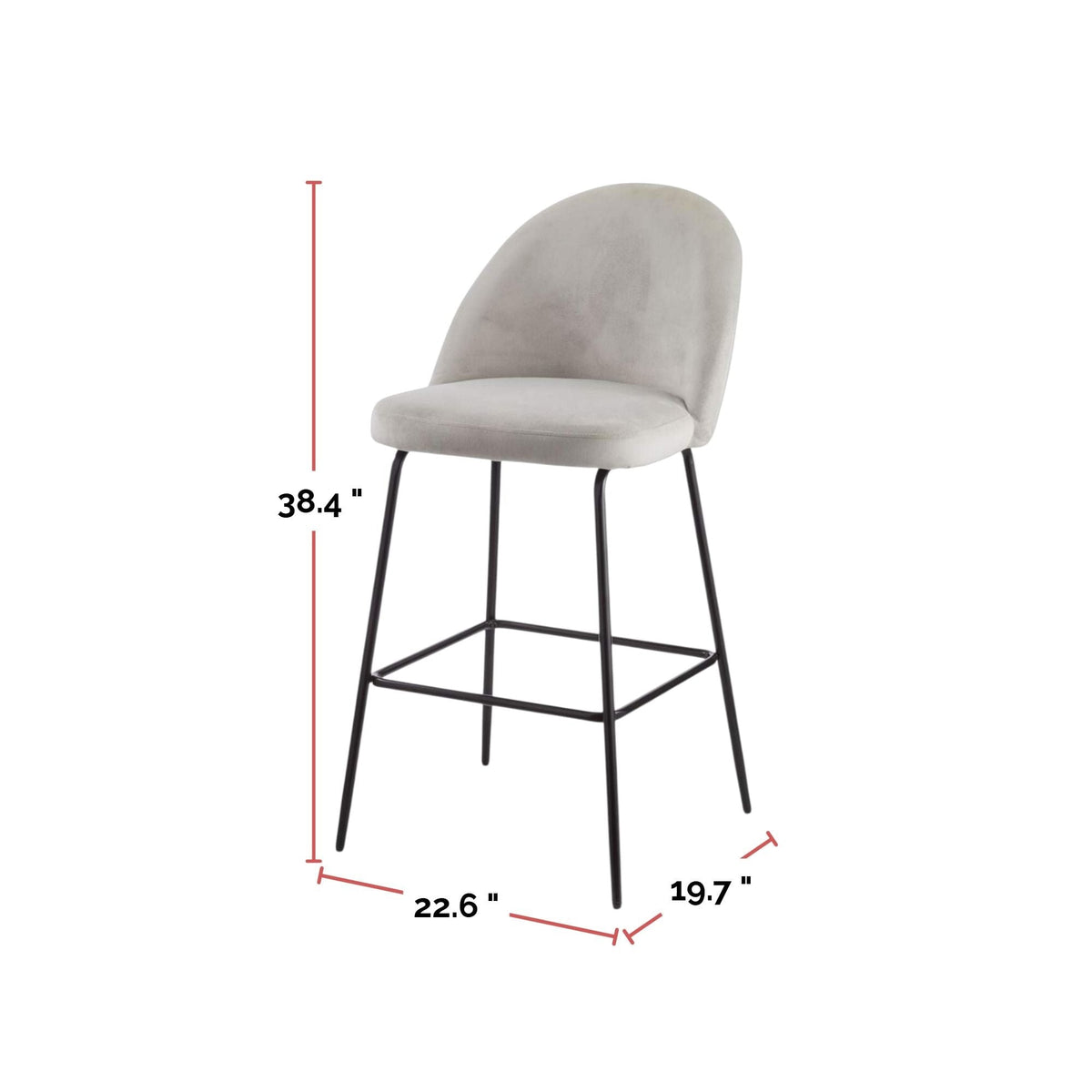 Canvas Koen Bar Elegant Counter Stool with Footrest, Grey