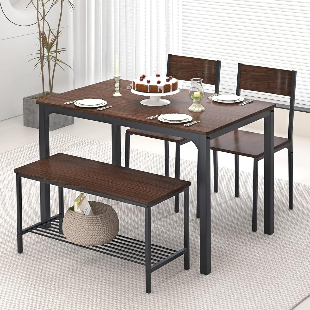 Dining Table and Chairs Dining Table Set with 2 Chairs and 1 Bench Bar Set Kitchen Table and Chairs for Dining Room Bistro Set,Pure White
