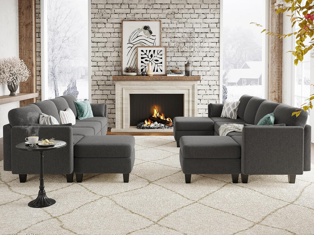 Modular Sectional Sofa, Convertible U Shaped Sofa Couch with High Density Memory Foam, 6 Seat Comfy Modular Sofa Couch Room, Modern U Shaped Sectional Sofa, Dimgrey