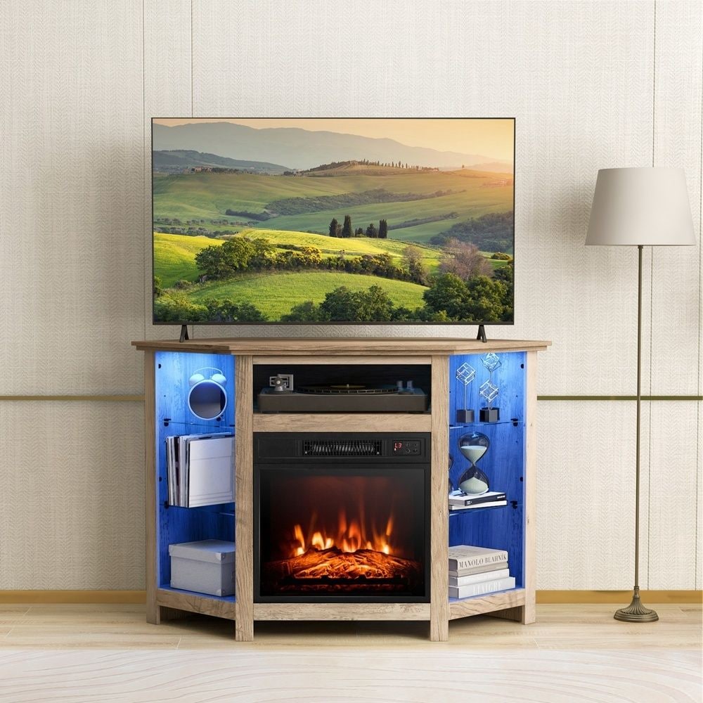 Fireplace TV Stand with Led Lights and 18"