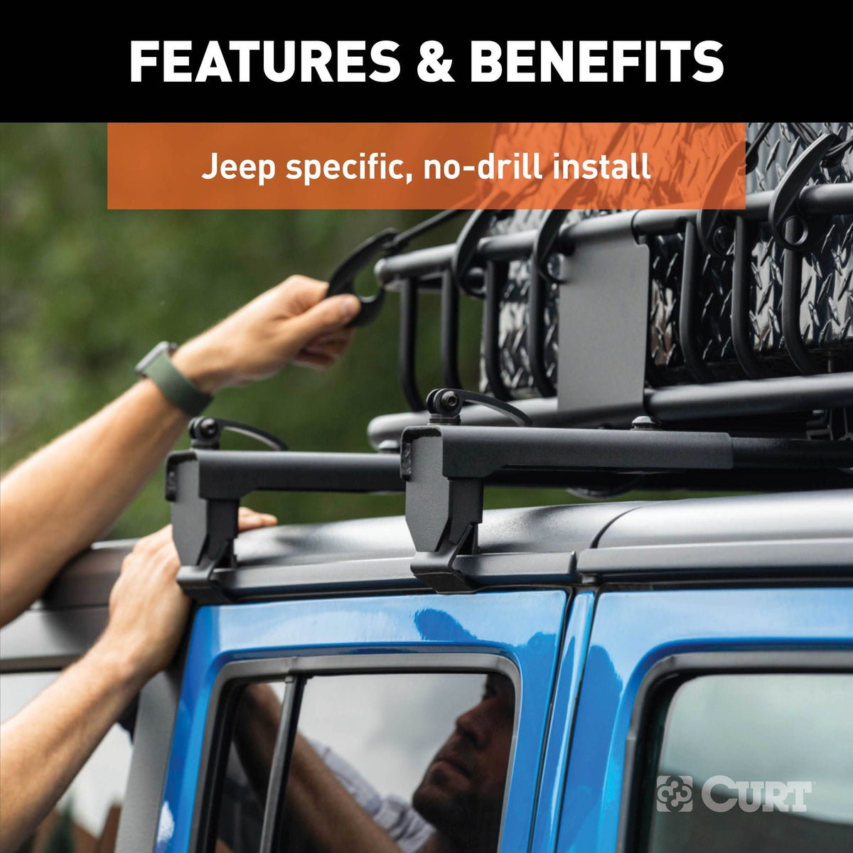 18122 Quick-Release Roof Rack Crossbars, Black Steel, Select Wrangler JK