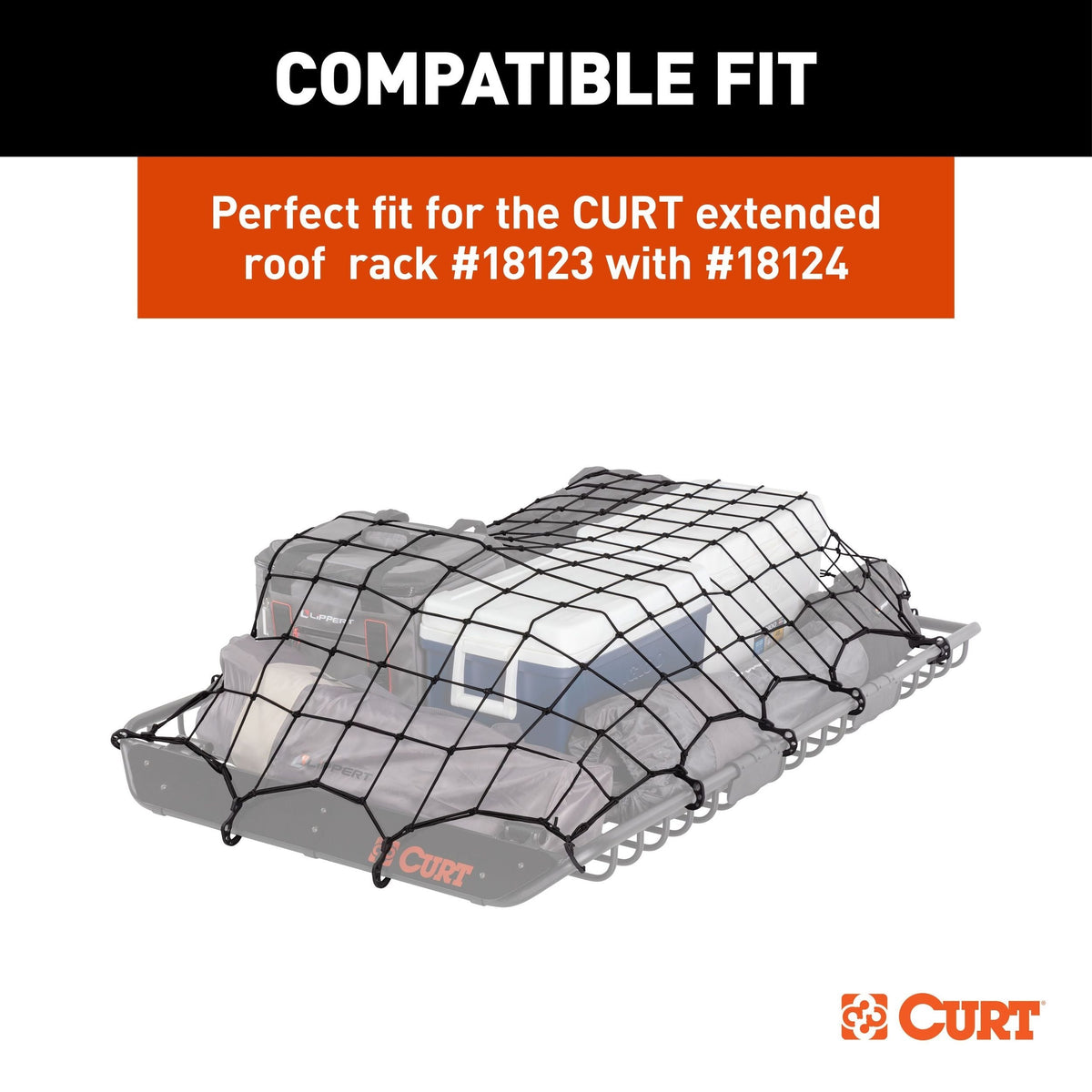 18219 Elastic Cargo Net with Hooks for Extended Roof Basket, 64 x 36-in