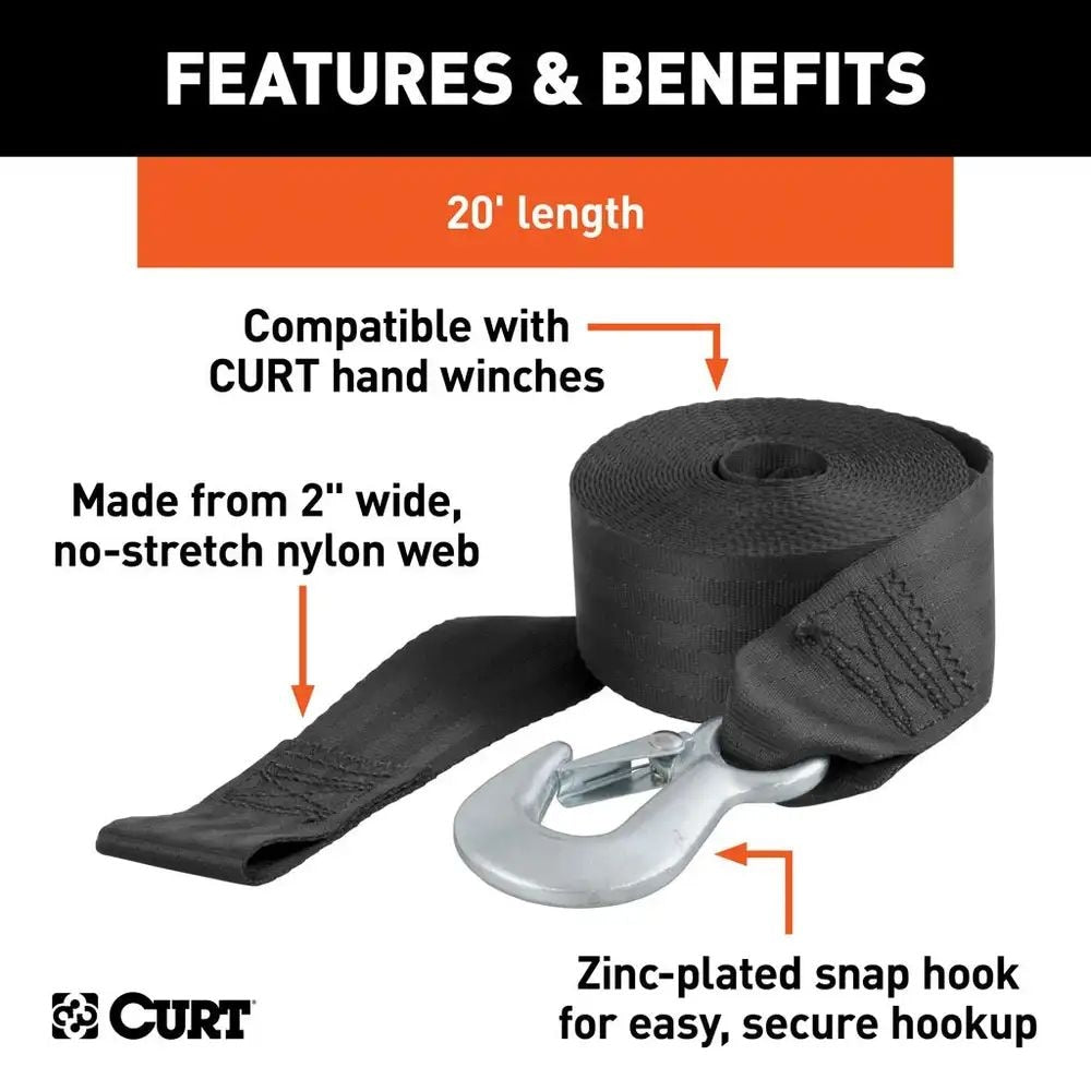 29451 2-in x 20-ft Nylon Winch Strap with Hook, 3,300-lbs