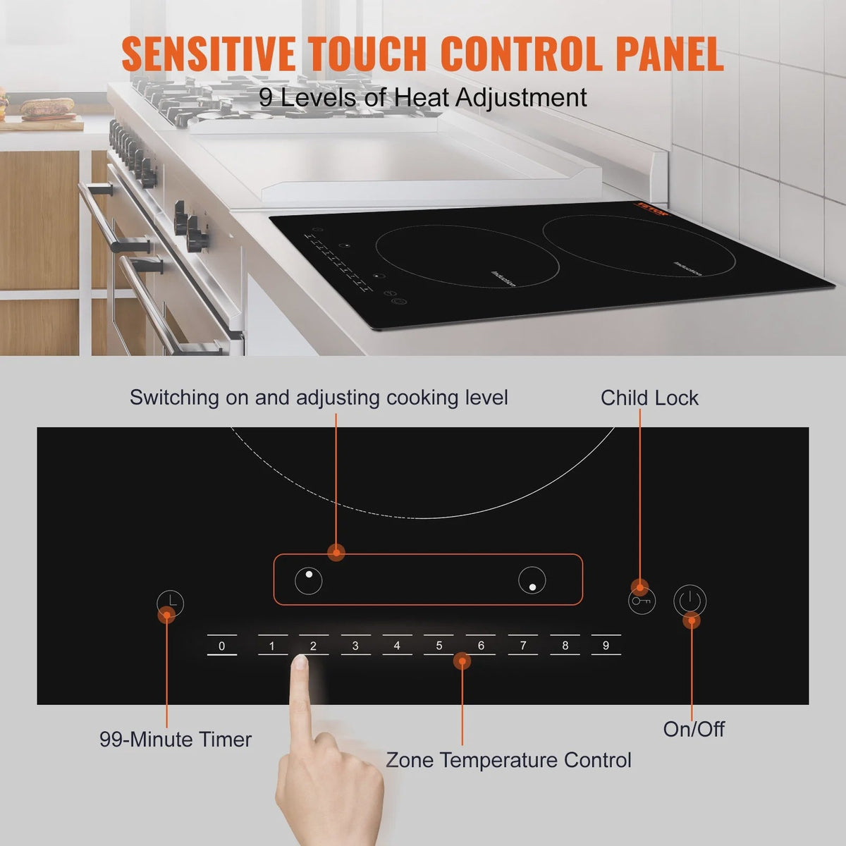 BENTISM 12 inch Electric Cooktop 2 Burners 1800W Stove Top Touch Control