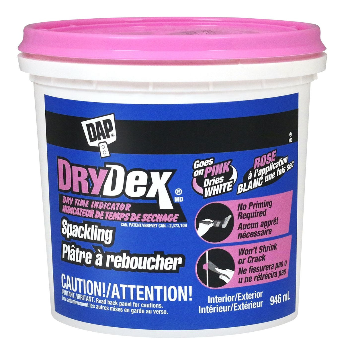 DryDex Spackling, Indoor/Outdoor Wall Hole & Crack Repair with Dry Time Indicator, 946-mL
