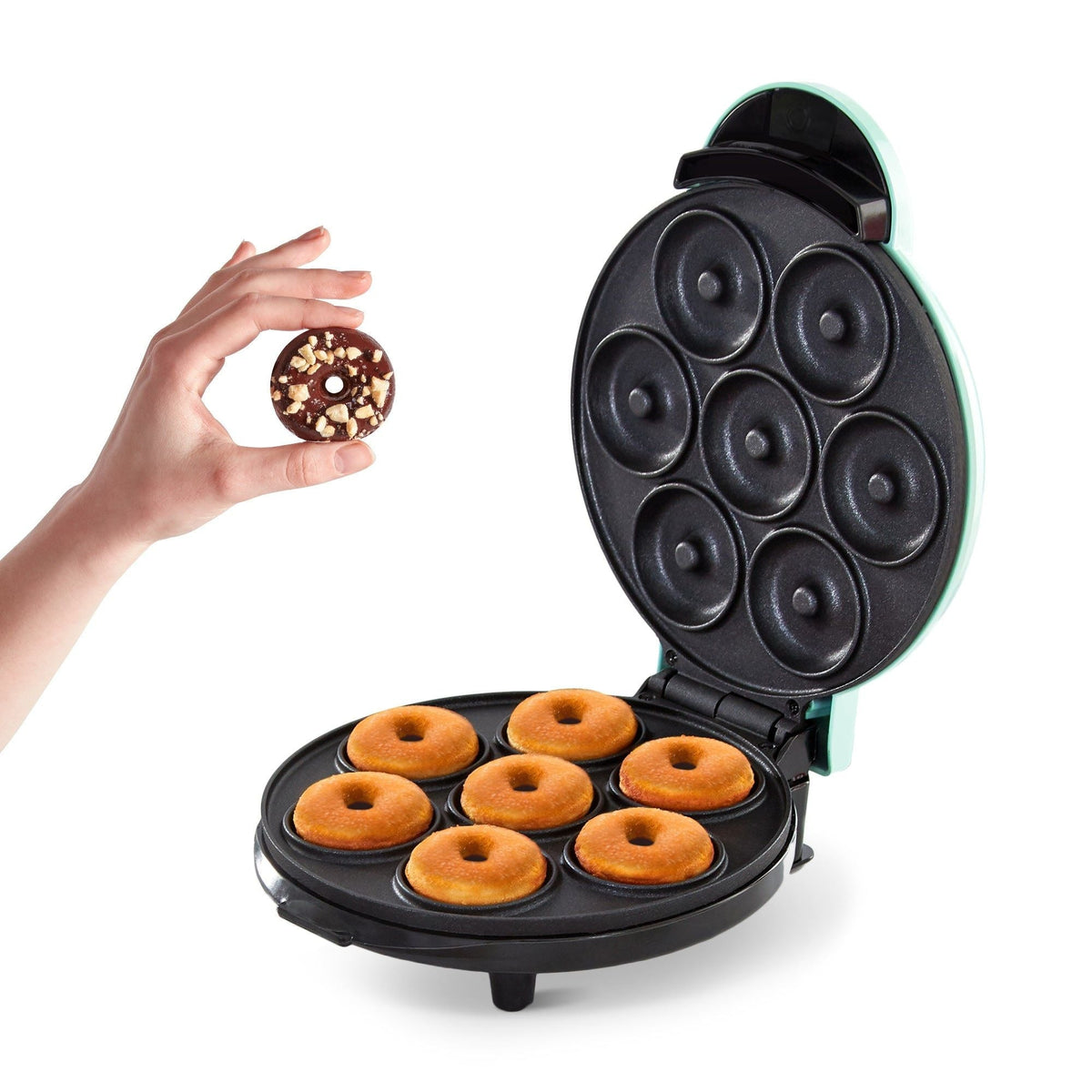 Dash Express Mini Compact Electric Donut Maker, Non-Stick Surface, Aqua