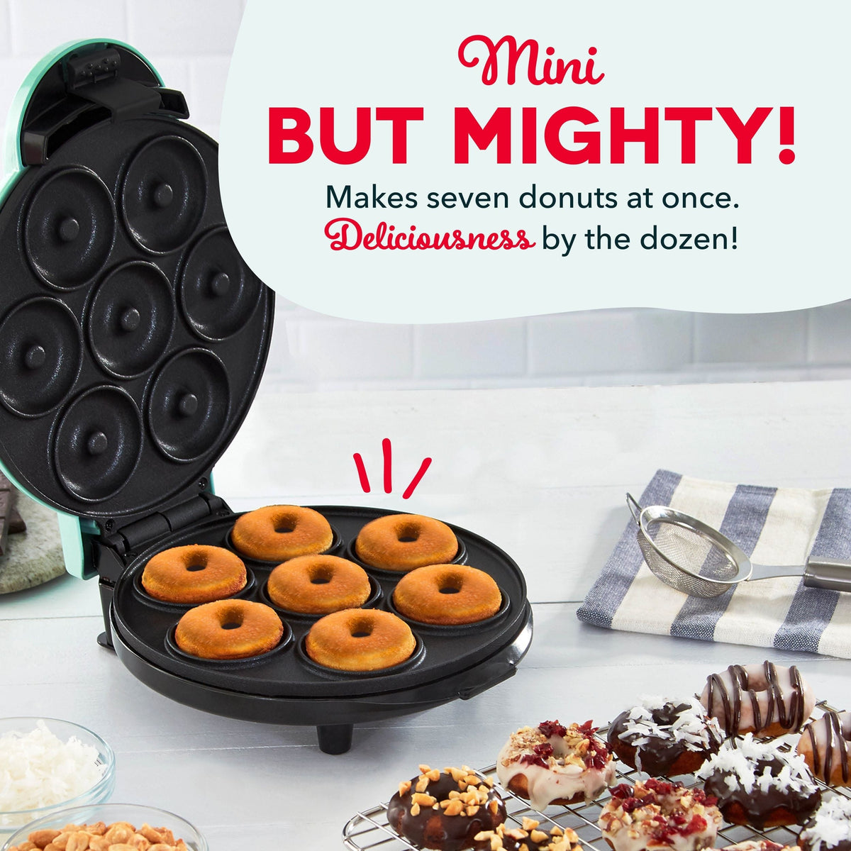 Dash Express Mini Compact Electric Donut Maker, Non-Stick Surface, Aqua