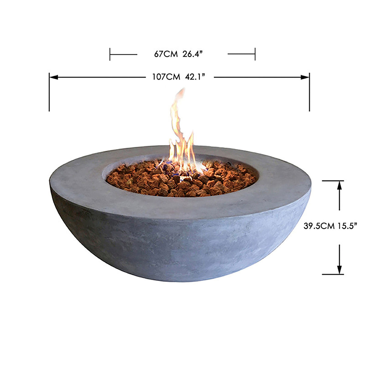 Lunar Bowl Fire Pit, Natural Gas, Light Grey, 45,000 BTU