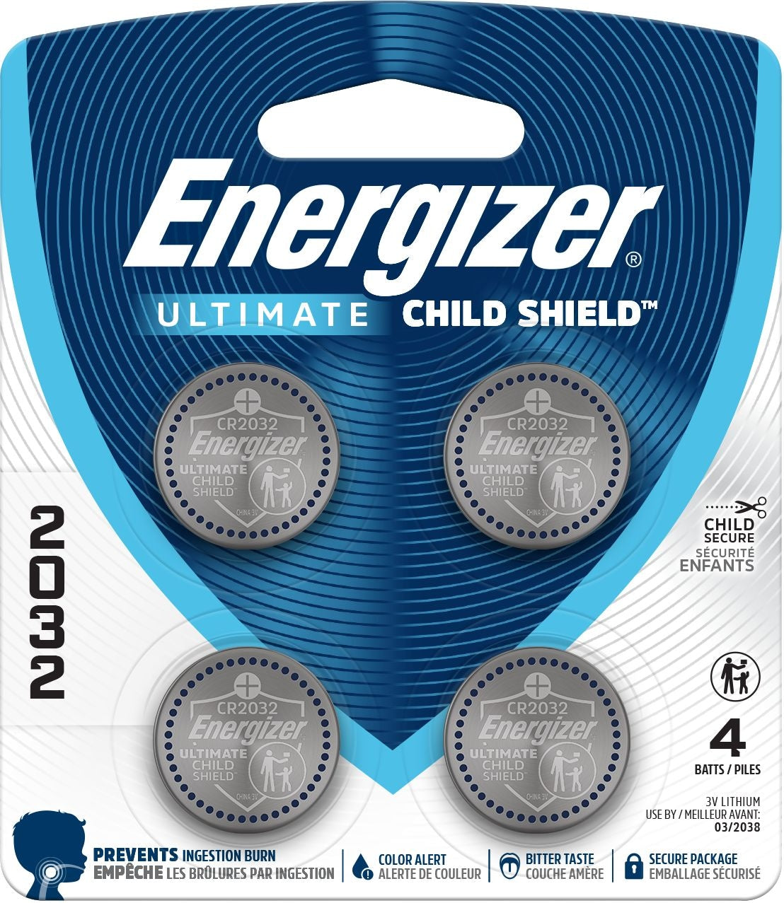 2032 Child Shield Lithium Battery, 4-Pack