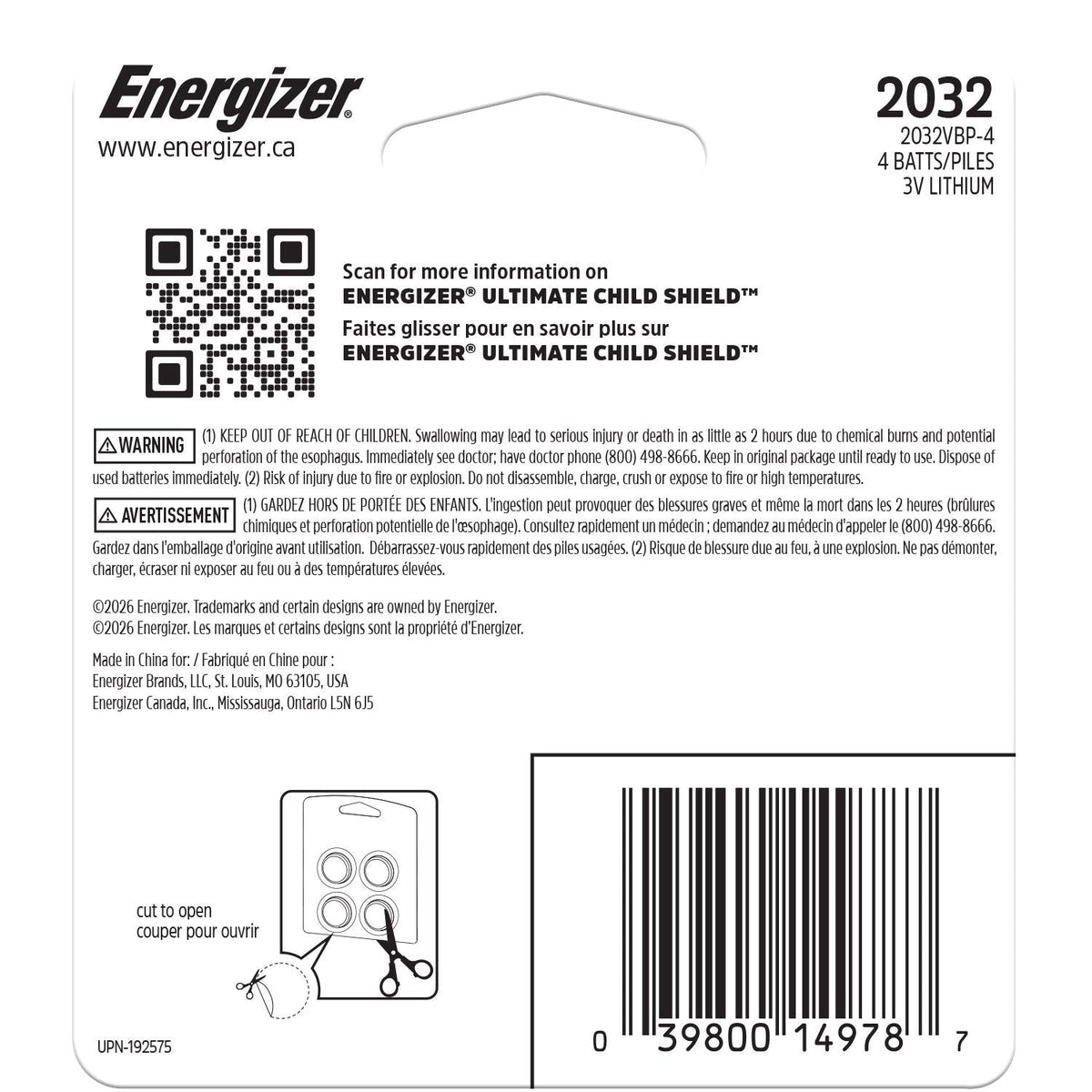 2032 Child Shield Lithium Battery, 4-Pack