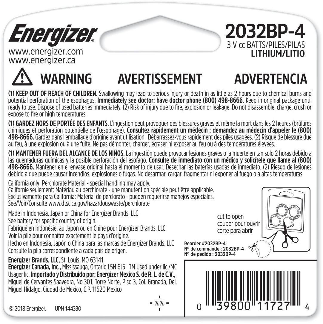 4-pk CR2032 3V / 3 Volt Lithium Coin Cell Batteries, Long Lasting